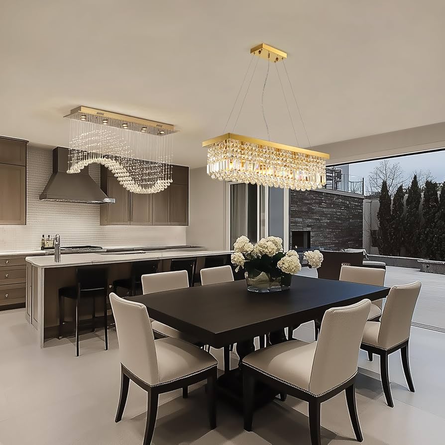 SILJOY 6-Light Modern Crystal Chandelier Gold Rectangle